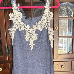 Z. Shely Blue Lace Detail Women's Tank Top